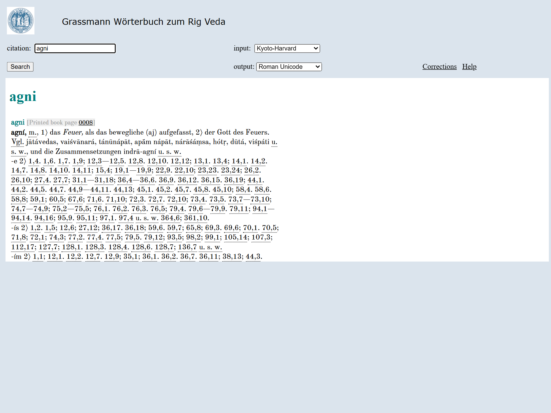 GRA Basic display: a Grassmann Rig-Veda entry